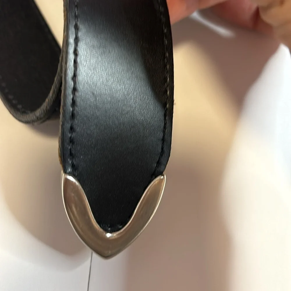 HARLEY DAVISON BLACK LEATHER BELT 52” LENGTH…SILVER BUCKLE AND SILVER TIP